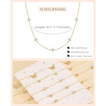 FUNEIA Dainty Silver Gold Necklaces for Women Trendy Non Tarnish 14K Gold Plated Cubic Zirconia Necklace Layered Cute Butterfly Heart Station Choker Necklace Stack for Wedding Prom Brides Jewelry