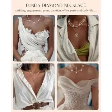 FUNEIA Dainty Silver Gold Necklaces for Women Trendy Non Tarnish 14K Gold Plated Cubic Zirconia Necklace Layered Cute Butterfly Heart Station Choker Necklace Stack for Wedding Prom Brides Jewelry