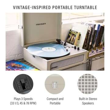 Crosley CR8017B-DU Voyager Vintage Portable Vinyl Record Player Turntable with Bluetooth in/Out and ...