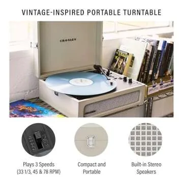 Crosley CR8017B-DU Voyager Vintage Portable Vinyl Record Player Turntable with Bluetooth in/Out and ...