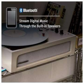 Crosley CR8017B-DU Voyager Vintage Portable Vinyl Record Player Turntable with Bluetooth in/Out and Built-in Speakers, Dune