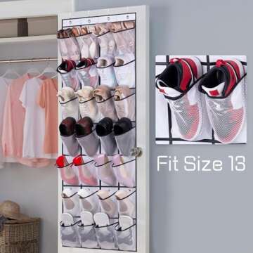 AOODA 28 Large Mesh Pockets Over The Door Shoe Rack, Hanging Shoe Organizer for Closet Hanging Sneaker Holder Hanger, White