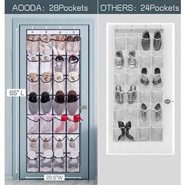 AOODA 28 Large Mesh Pockets Over The Door Shoe Rack, Hanging Shoe Organizer for Closet Hanging Sneaker Holder Hanger, White