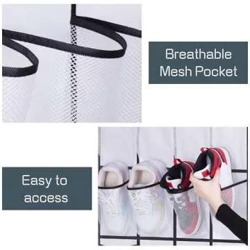 AOODA 28 Large Mesh Pockets Over The Door Shoe Rack, Hanging Shoe Organizer for Closet Hanging Sneaker Holder Hanger, White
