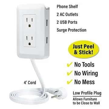 Ontel Presto Plug Outlet Extender with Surge Protection and USB Ports