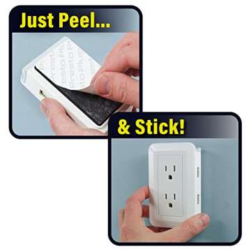 Ontel Presto Plug Outlet Extender for Relocating Unreachable Power Outlets, 4ft Cord, Sticks Easily on Wall, Provides Surge Protection, 2 AC Outlets, 2 USB Ports & Built-in Shelf