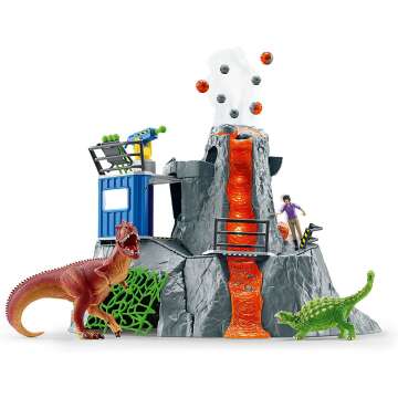 Schleich Dinosaur Toy Volcano Playset with LED Realistic Lava and Dinosaurs