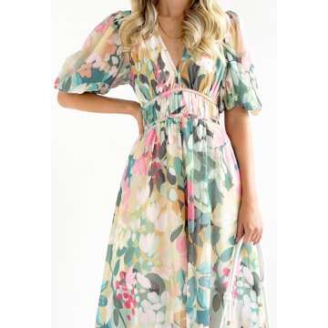 Maxigerui Women's Boho Floral Print Midi Dress - Stylish Summer Dress in Green