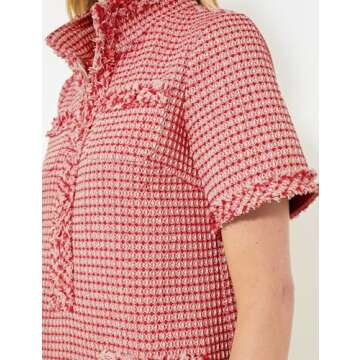 PEHMEA Women's Tweed Dress, Short Sleeve Straight Tube Mini Dress with Pockets for Business Party Work(Red-XL)