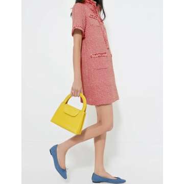 PEHMEA Women's Tweed Dress, Short Sleeve Straight Tube Mini Dress with Pockets for Business Party Work(Red-XL)