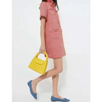 PEHMEA Women's Tweed Dress, Short Sleeve Straight Tube Mini Dress with Pockets for Business Party Work(Red-XL)