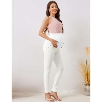 PACBREEZE Women's Maternity Jeans Over Belly Skinny Stretchy Denim Pants Comfy Slim Pregnancy Pants (White, Medium)
