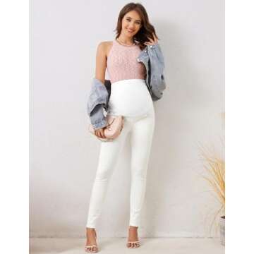 PACBREEZE Women's Maternity Jeans Over Belly Skinny Stretchy Denim Pants Comfy Slim Pregnancy Pants (White, Medium)