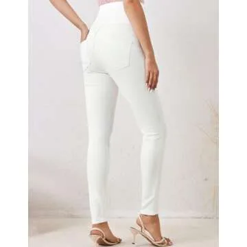 PACBREEZE Women's Maternity Jeans Over Belly Skinny Stretchy Denim Pants Comfy Slim Pregnancy Pants (White, Medium)