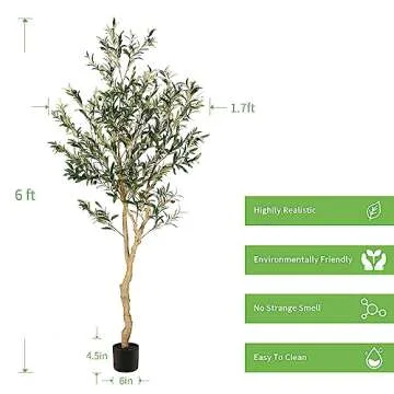 Realead 6ft Faux Olive Tree, Tall Olive Tree Plants, Fake Potted Olive Silk Tree, Artificial Olive T...