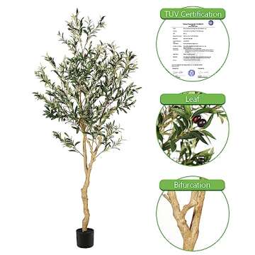 Realead 6ft Faux Olive Tree, Tall Olive Tree Plants, Fake Potted Olive Silk Tree, Artificial Olive Trees for Modern Home Office Living Room Floor Decor Indoor