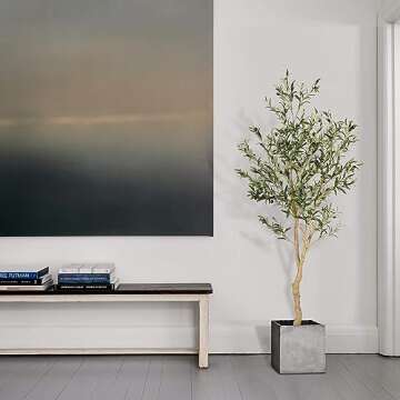 Realead 6ft Faux Olive Tree, Tall Olive Tree Plants, Fake Potted Olive Silk Tree, Artificial Olive Trees for Modern Home Office Living Room Floor Decor Indoor
