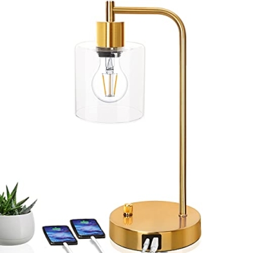 Elegant Gold Industrial Table Lamp with USB Ports for Any Room