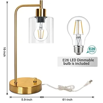 Elegant Gold Industrial Table Lamp with USB Ports for Any Room