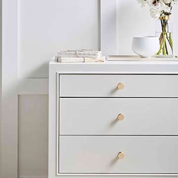 goldenwarm 10 Pack Brass Kitchen Hardware Gold Drawer Knobs Round Cabinet Knobs - LS745GD Brushed Gold Dresser Knobs Solid Cabinet Hardware for Bathroom, Bedroom