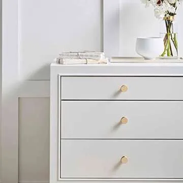 goldenwarm 10 Pack Brass Kitchen Hardware Gold Drawer Knobs Round Cabinet Knobs - LS745GD Brushed Gold Dresser Knobs Solid Cabinet Hardware for Bathroom, Bedroom