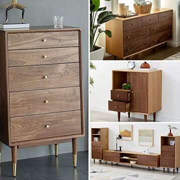 goldenwarm 10 Pack Brass Kitchen Hardware Gold Drawer Knobs Round Cabinet Knobs - LS745GD Brushed Gold Dresser Knobs Solid Cabinet Hardware for Bathroom, Bedroom