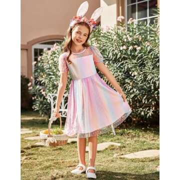 Arshiner Dresses for Kids Polka Dots Mesh Fluffy Ruffle Sleeve Knee Length Spring Birthday Party Dresses Gradient 7-8Year