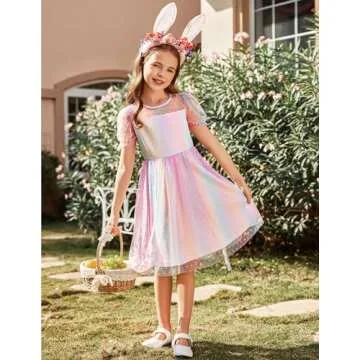 Arshiner Dresses for Kids Polka Dots Mesh Fluffy Ruffle Sleeve Knee Length Spring Birthday Party Dresses Gradient 7-8Year