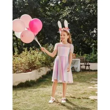 Arshiner Dresses for Kids Polka Dots Mesh Fluffy Ruffle Sleeve Knee Length Spring Birthday Party Dresses Gradient 7-8Year