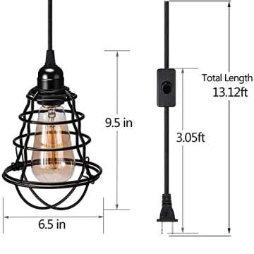 Asnxcju Industrial Plug in Pendant Light Vintage Hanging Cage Pendant Lighting E26 E27 Mini Pendant ...