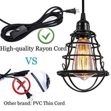 Asnxcju Industrial Plug in Pendant Light Vintage Hanging Cage Pendant Lighting E26 E27 Mini Pendant Light Edison Plug in Light Fixture On/Off Switch 2 Pack