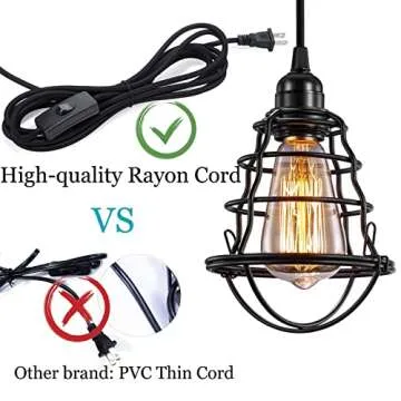 Asnxcju Industrial Plug in Pendant Light Vintage Hanging Cage Pendant Lighting E26 E27 Mini Pendant Light Edison Plug in Light Fixture On/Off Switch 2 Pack