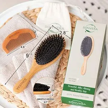Boar Bristle Hair Brush for Men Natural Hair Brushes for Women Pure Boar Bristle Brush Mens Hair Brush Set Boars Hair Brush Oval Wooden Bore Bamboo Hairbrush Adds Shine Fine Soft Thin Hair