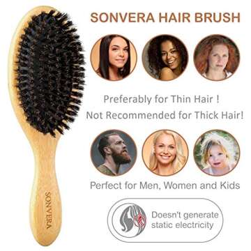 Boar Bristle Hair Brush for Men Natural Hair Brushes for Women Pure Boar Bristle Brush Mens Hair Brush Set Boars Hair Brush Oval Wooden Bore Bamboo Hairbrush Adds Shine Fine Soft Thin Hair