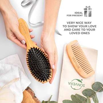 Boar Bristle Hair Brush for Men Natural Hair Brushes for Women Pure Boar Bristle Brush Mens Hair Brush Set Boars Hair Brush Oval Wooden Bore Bamboo Hairbrush Adds Shine Fine Soft Thin Hair