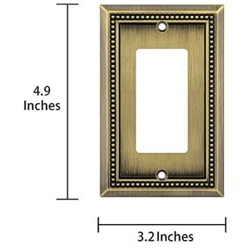 Henne Bery Sunken Pearls Heavy Duty Decorative Wall Plate Switch Plate Outlet Cover (Single Decorator, 3 Pack, Antique Brass)