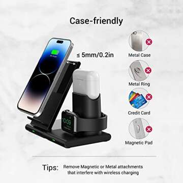 Hoidokly Wireless Charger 3 in 1 Charging Station for Airpods Pro/3/2, AppIe Watch 8/7/6/5/4/3, Fast Wireless Charging Stand for iPhone 14 Pro Max/14/13/12/11/XR/XS/X/8/8 Plus