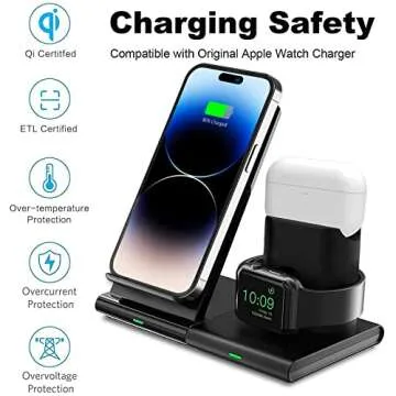 Hoidokly Wireless Charger 3 in 1 Charging Station for Airpods Pro/3/2, AppIe Watch 8/7/6/5/4/3, Fast Wireless Charging Stand for iPhone 14 Pro Max/14/13/12/11/XR/XS/X/8/8 Plus