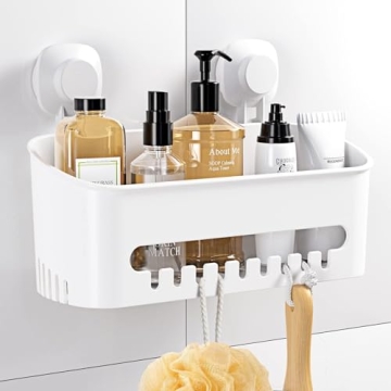 Budget & Good Shower Caddy Suction Cup No-Drilling Removable Bathroom Organizer Storage Heavy Duty S...
