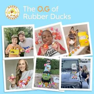 Happy Duckers Rubber Ducks - 25 Piece Bulk Pack for Bath, Pool, Party, Cruise, Jeep Ducking, Decoration & More - Small Assorted Funny Toy Duckies with Gift Box