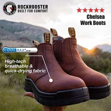 ROCKROOSTER Lumen Men's Slip On Boots, 6" Soft Toe Chelsea Work Boots, Oiled Leather Rubber Boots, A...
