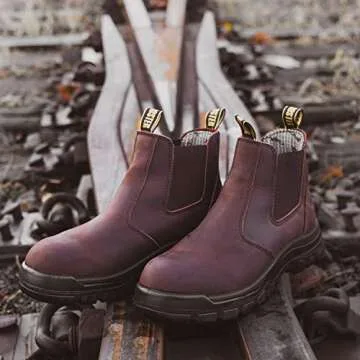 ROCKROOSTER Lumen Men's Slip On Boots, 6" Soft Toe Chelsea Work Boots, Oiled Leather Rubber Boots, Arch Support, Coolmax, ASTM F2892-18 Electrical Hazard (AK224 Brown, US 10)