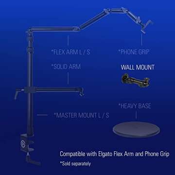 Elgato Wall Mount - Horizontal Articulated Arm with 1/4 Inch Thread for Easy Mounting and Adjusting ...