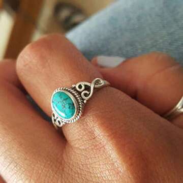 Turquoise Stone Ring 925 Sterling Silver Statement Ring For Women Handmade Rings Gemstone Christmas ...