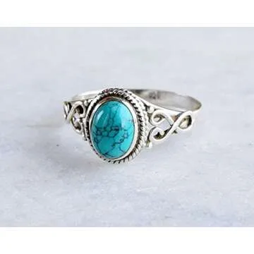 Turquoise Stone Ring 925 Sterling Silver Statement Ring For Women Handmade Rings Gemstone Christmas Promise Ring Size US 6 Gift For Her