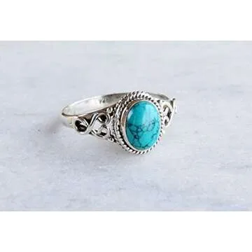 Turquoise Stone Ring 925 Sterling Silver Statement Ring For Women Handmade Rings Gemstone Christmas Promise Ring Size US 6 Gift For Her