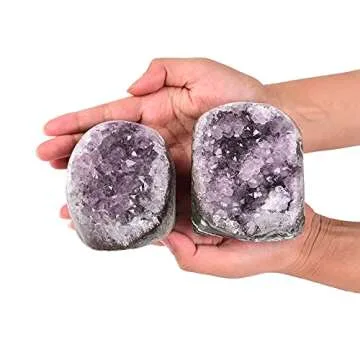AMOYSTONE Natural Amethyst Quartz Cluster 1-2 LBS Crystal Stone Purple Polished Irregular D Grade for Office Home Decoration