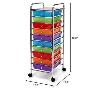Seville Classics 10-Drawer Multipurpose Mobile Rolling Utility Storage Organizer Cart, Multicolor