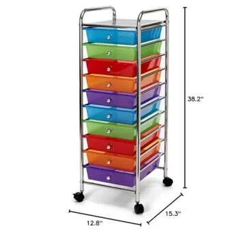 Seville Classics 10-Drawer Multipurpose Mobile Rolling Utility Storage Organizer Cart, Multicolor