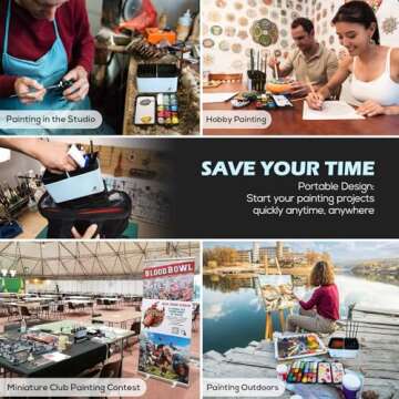 KRYDRUFI Portable All-in-One Modular Painting Station with Paint Brush Cleaner and Holders,Wet Paint Palette Tray with Lid for Miniature Painting and Acrylic Paints - Standard Set